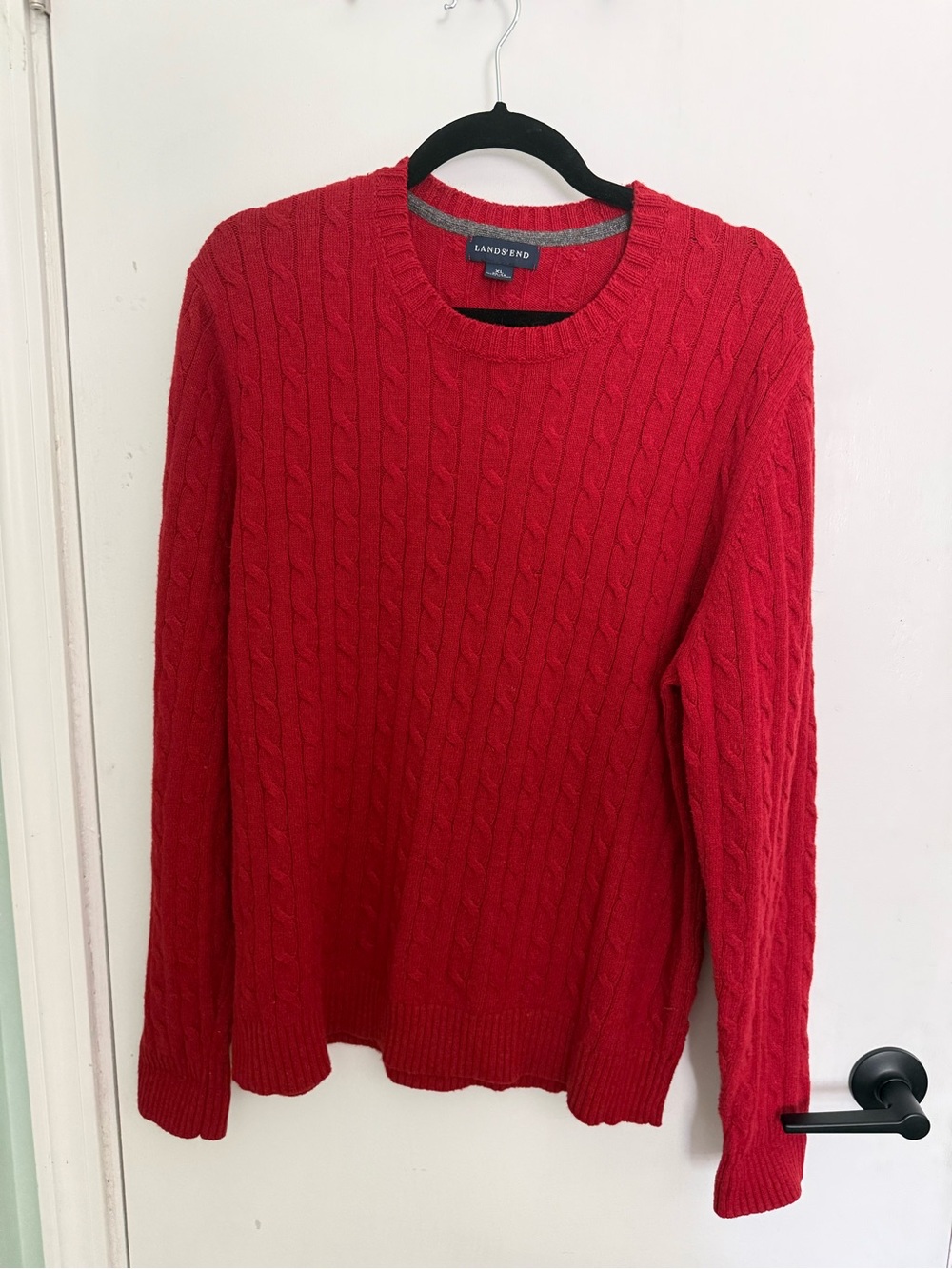 Lands' End Men’s Cable Crewneck Fisherman Sweater - Red